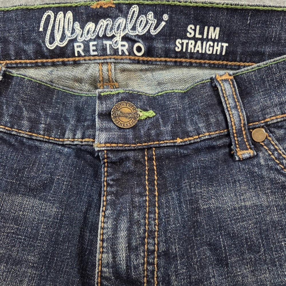 Wrangler Retro Slim Straight Jeans Mens 33x34 Blue WLT88BZ Stretch Denim - Picture 4 of 10